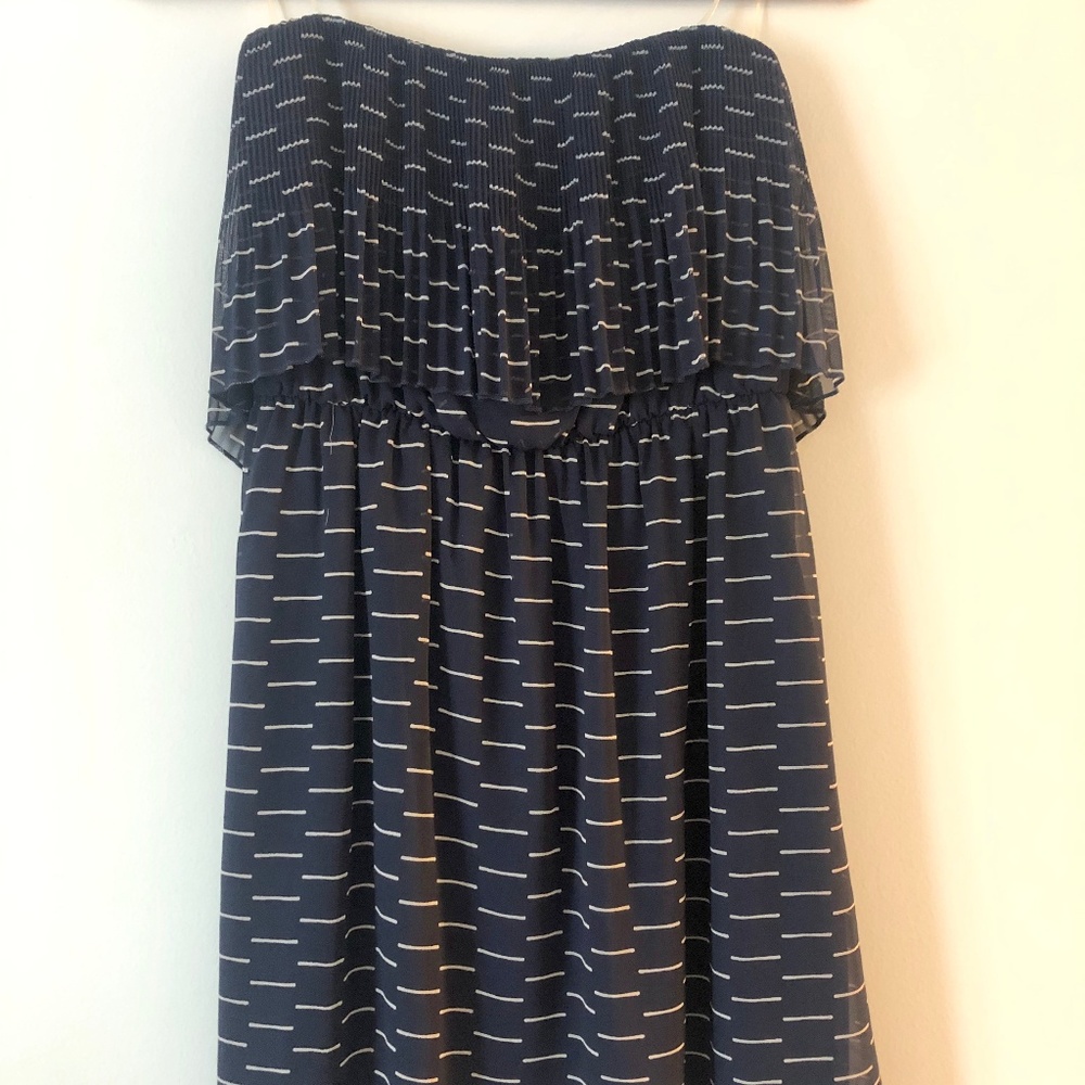 Navy Blue Strapless Chiffon Dress